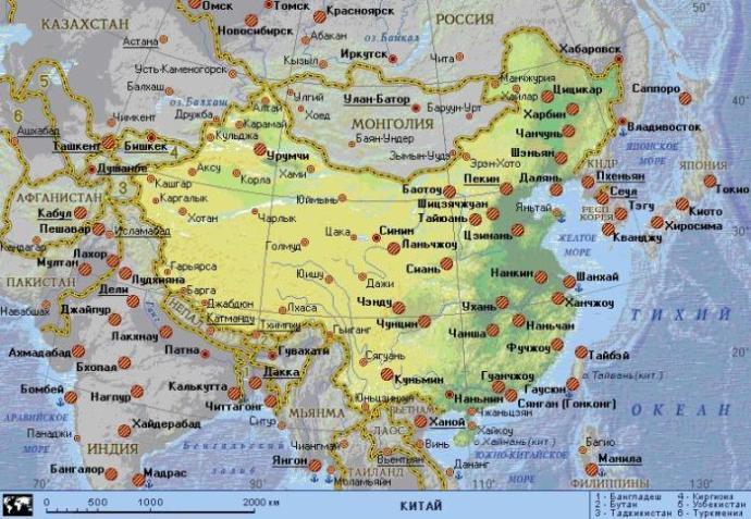 Карта Китая с названиями на русском языке